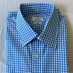 EDIFICE JAPAN men's light blue gingham check cotton dress shirt, 14.5"/37cm